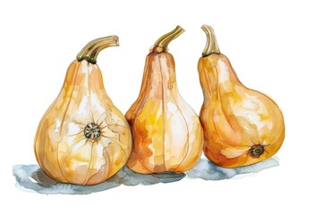 A still life composition featuring three pears arranged on a table