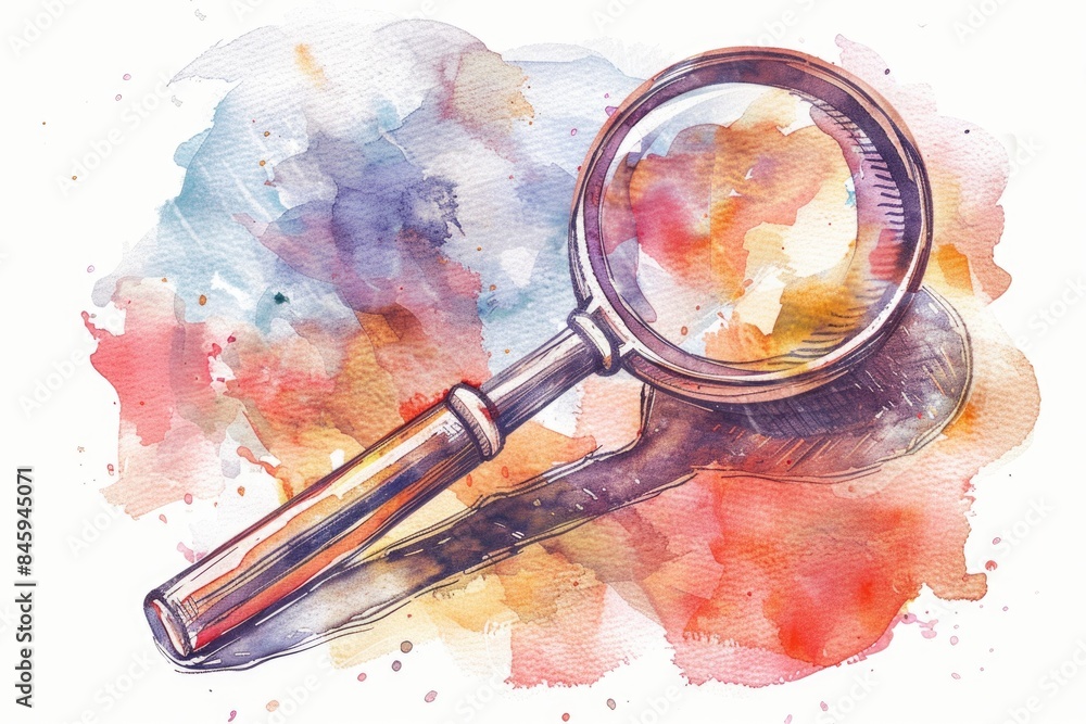 Poster a close-up view of a magnifying glass sitting on a plain white surface