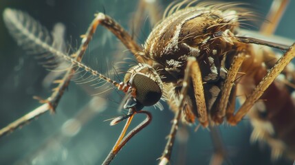 Fototapeta premium Close-up image of a mosquito sitting on a green leaf