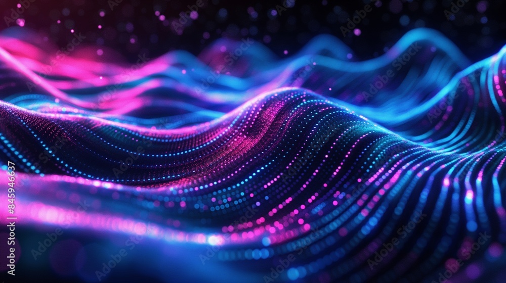 Poster futuristic 3d abstract background with glowing neon lines and intricate patterns, using a palette of