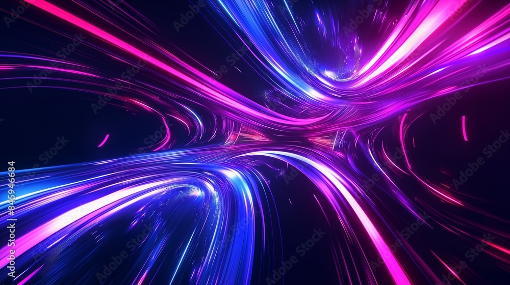 Poster futuristic 3d abstract background with glowing neon lines and intricate patterns, using a palette of
