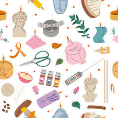 Aroma candles pattern tools for candles production decorative wax in various forms round pillars with fire seamless template