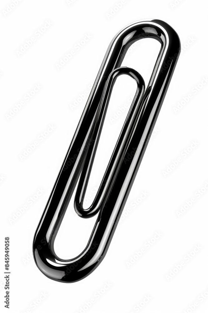 Poster A simple and clean image of a black paperclip sitting on a white background, great for use in presentations or designs where minimalism is key