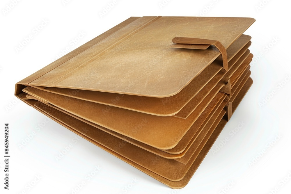Poster a collection of brown folders stacked one on top of another