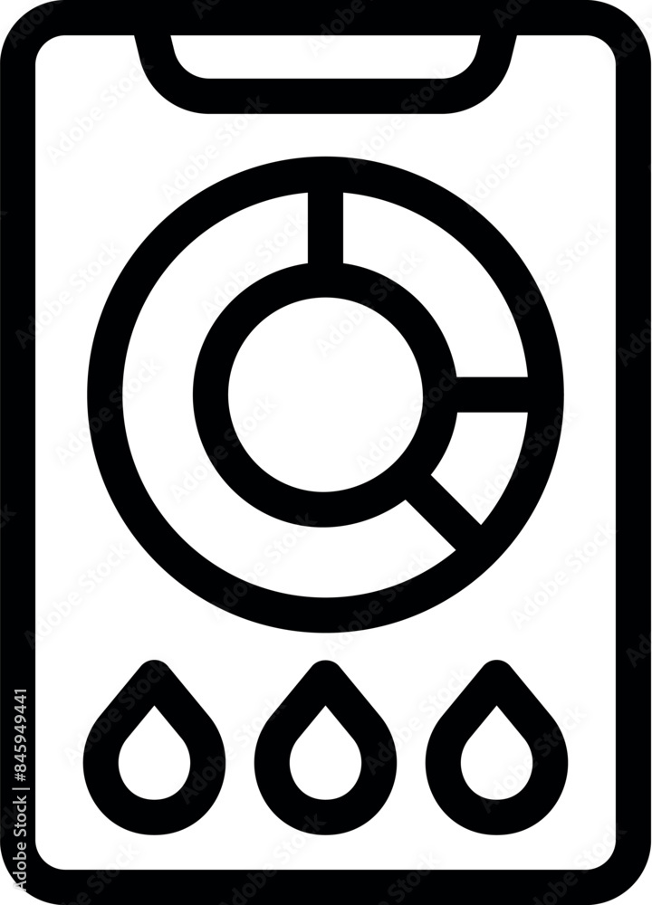 Poster line icon of a smartphone showing a pie chart and three options below, representing mobile business 