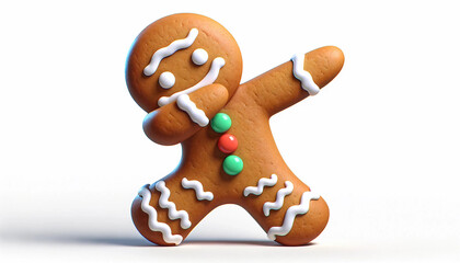A cartoon gingerbread man cookie dabbing, isolated on a pure white background.