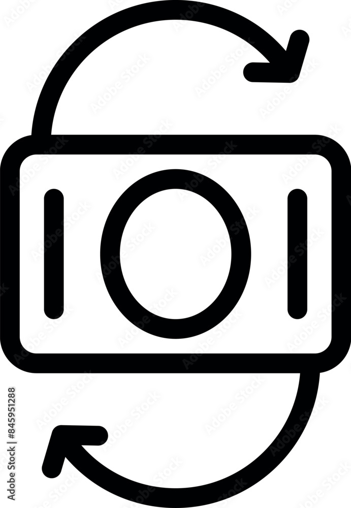 Poster simple currency exchange icon with two arrows rotating around banknote