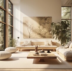 Bright Minimalist Living Room with Large Windows