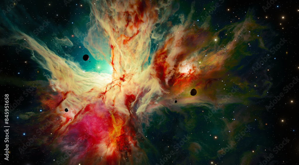 Wall mural nebula in outer space, planets and galaxy, 3d animation