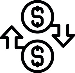 Obraz premium Simple icon of money transferring from one account to another one, increasing and decreasing