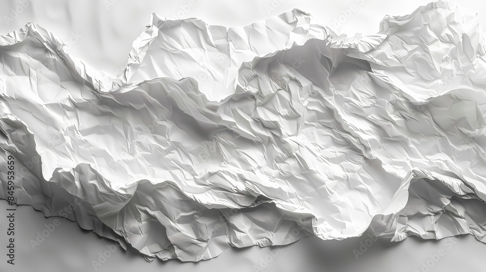 Poster a white paper with a wave pattern. the paper is crumpled and torn, giving it a sense of movement and