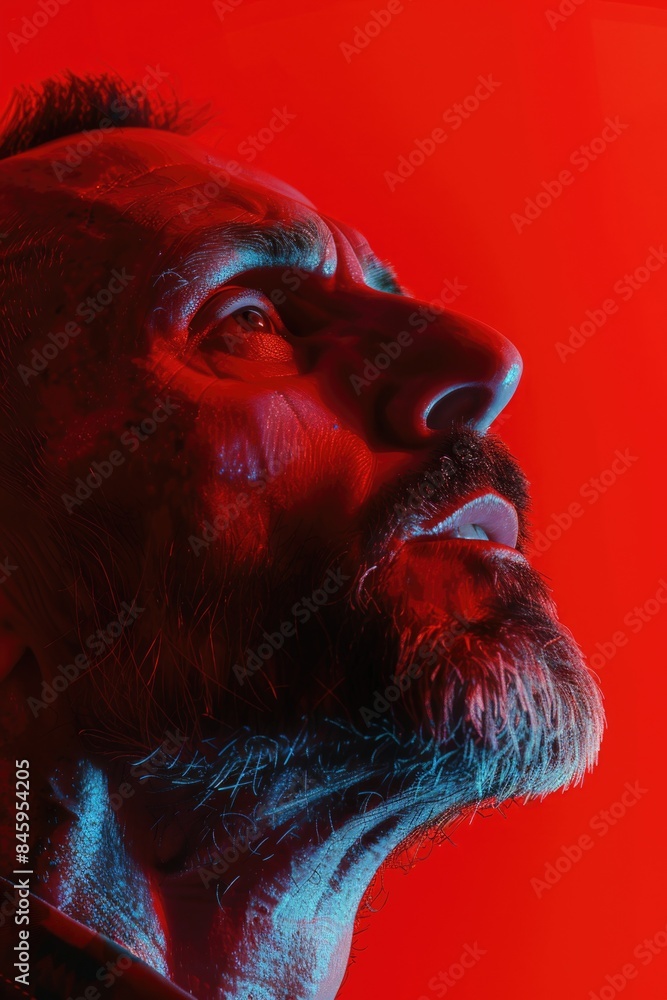 Poster portrait of a man with a beard, perfect for use in articles about personality or character profiles