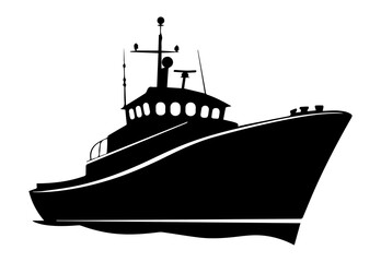 Obraz premium Minimalistic black silhouette icon of a ship, ideal for nautical-themed designs and maritime-related content.
