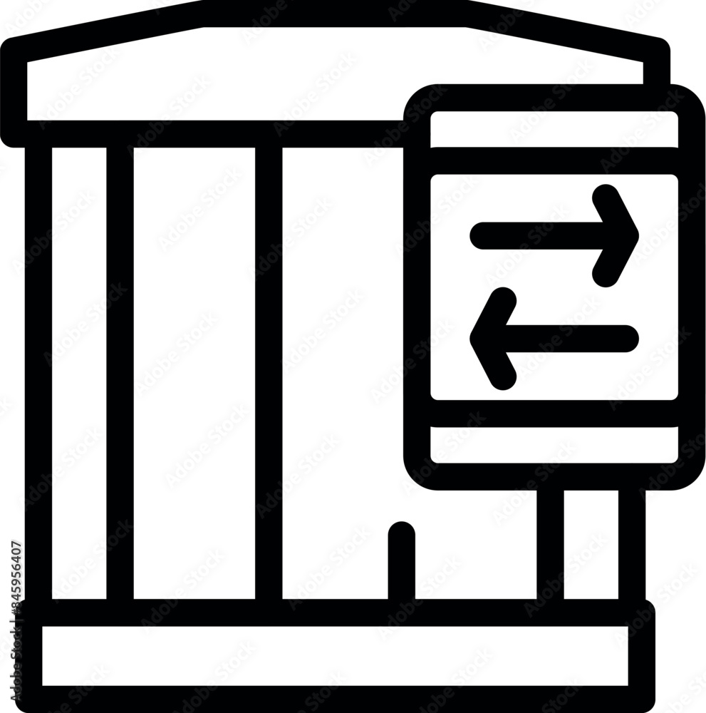 Poster turnstile gate access point entrance allowing two way traffic flow with arrows signalling entry and 
