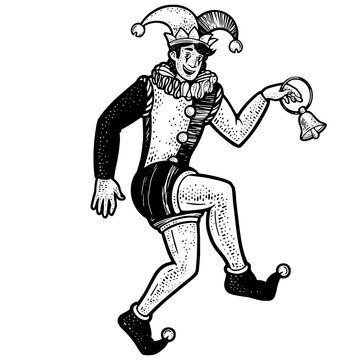 recommend clip art: medieval jester sketch engraving PNG illustration. T-shirt apparel print design. Scratch board imitation. Black and white hand drawn image.