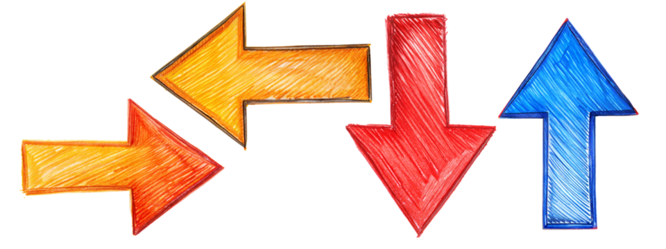Hand-drawn colored arrows on transparent background