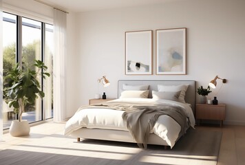 Bright And Airy Bedroom With Modern Furniture And Large Windows
