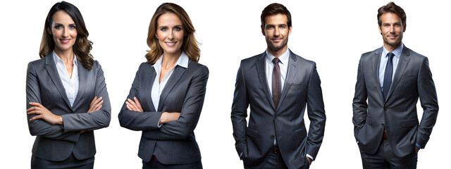 Professional business team in formal attire on transparent background