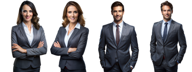 Professional business team in formal attire on transparent background