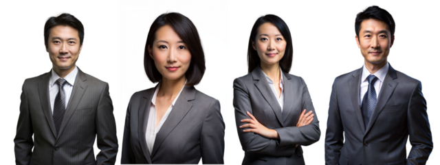 Group of confident business professionals isolated on transparent background