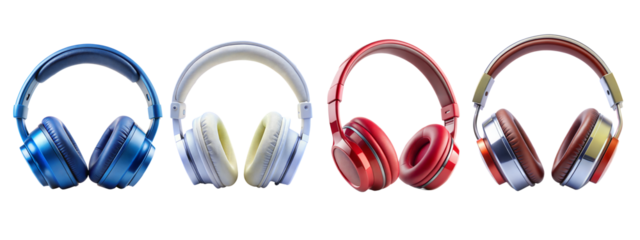 Colorful wireless headphones with transparent background