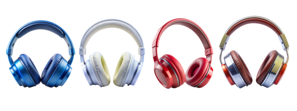 Colorful wireless headphones with transparent background
