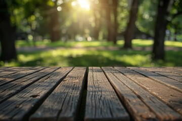 Fototapeta premium Summer Park Scene with Wooden Boards Generative AI