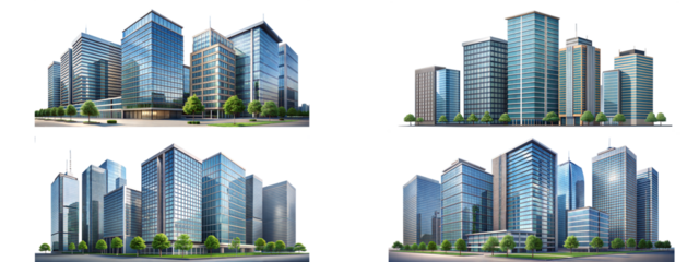 Modern skyscraper buildings on transparent background