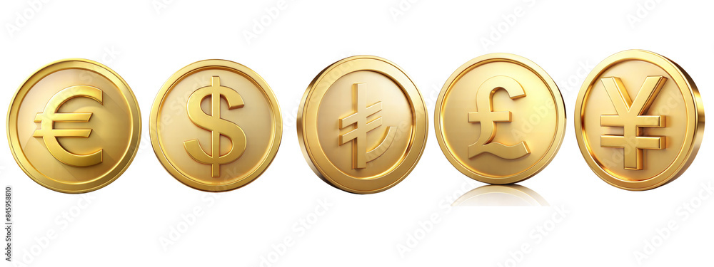 Poster set of global currency symbols on transparent background
