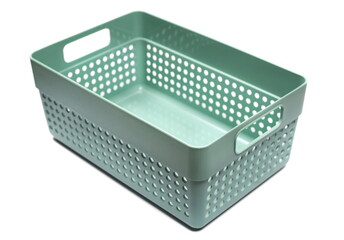 Plastic storage basket isolated white, side, view, clipping