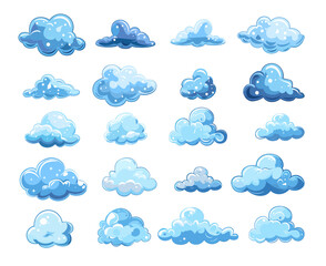Cloud cartoon vector set. Vape blue snow rain air fog smoke accumulation chubbys isolated on white background