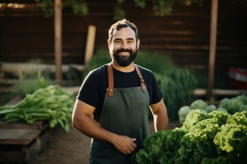 Friendly Farmer with Fresh Produce Generative AI