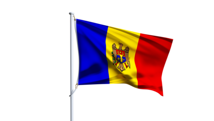Waving flag of moldova isolated on transparent background.