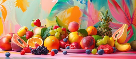 A myriad of fruits against a vibrant backdrop