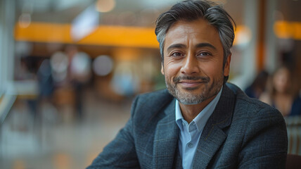 Obraz premium attractive indian bank agent in a suit, sitting and talking in an office to some clients in a bank,generative ai