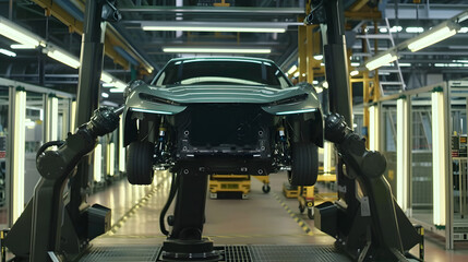 robot operario de montaje trabajando en fabrica industria del automóvil coche