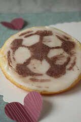 Soccer-Themed American Cookie with Purple Hearts