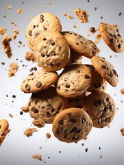 levitation of cookies. a frozen frame with oatmeal cookies in the air. dessert, a treat.