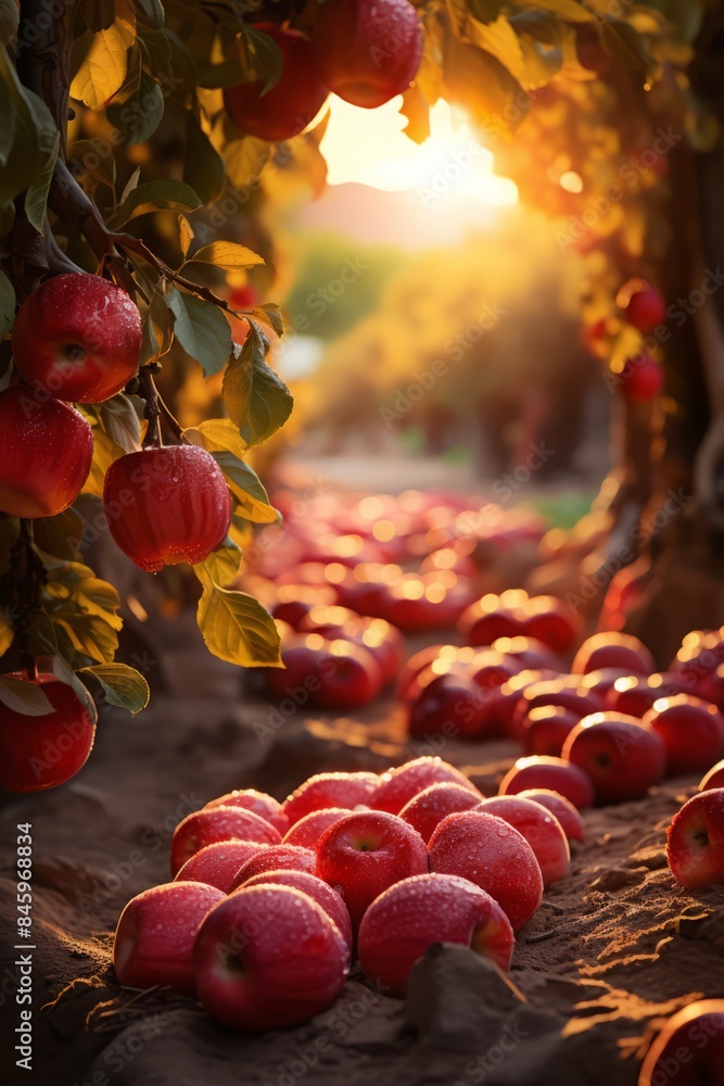 Canvas Prints a landscape with a stunningly beautiful orchard with an abundance of red apples on the branches in t