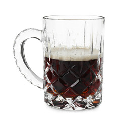 Half full mug of beer isolated on white