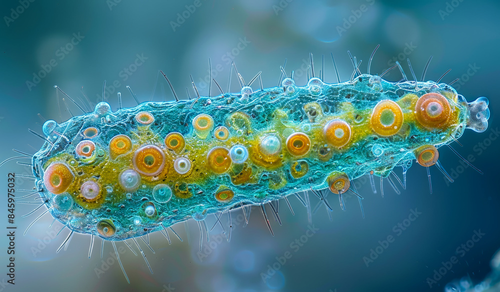 Poster microscopic view of virus. a photorealistic view of the microbe
