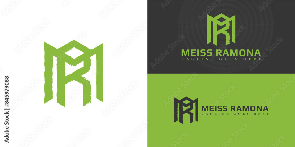 Aufkleber abstract initial hexagon letters rm or mr logo in green color isolated on multiple background colors