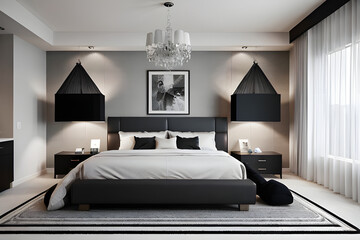 3D interior design of modern luxury bedroom room