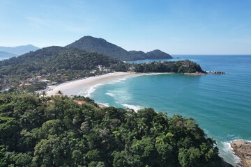Fototapeta premium Aerial View of Tenorio and Praia Grande beaches at Ubatuba, Sao Paulo, Brazil