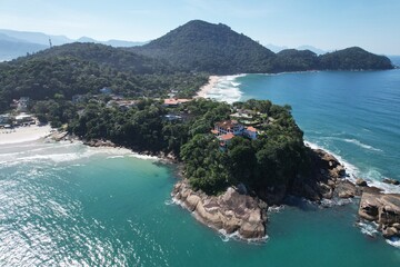 Obraz premium Aerial View of Tenorio and Praia Grande beaches at Ubatuba, Sao Paulo, Brazil