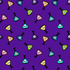 Halloween cartoon seamless poison bottle and ghost pattern for wrapping paper