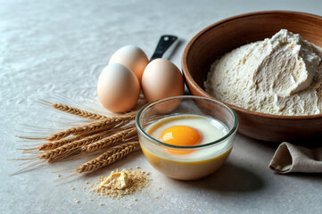 flour and eggs on the table