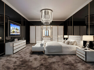 3D interior design of modern luxury bedroom room