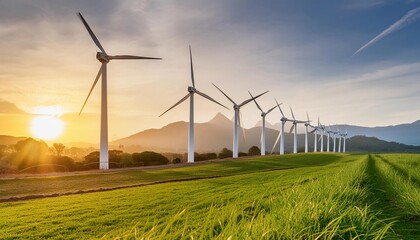 Line of  wind turbine, clean energy and renewable energy, the concept, to reduce carbon release to the atmosphere net zero. Wind power generation, Wind Farm.