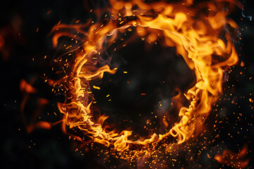 ring of fire burns fiercely against a pitch-black backdrop. Sending sparks flying in all directions. Dancing with shades of orange. Red. And yellow
